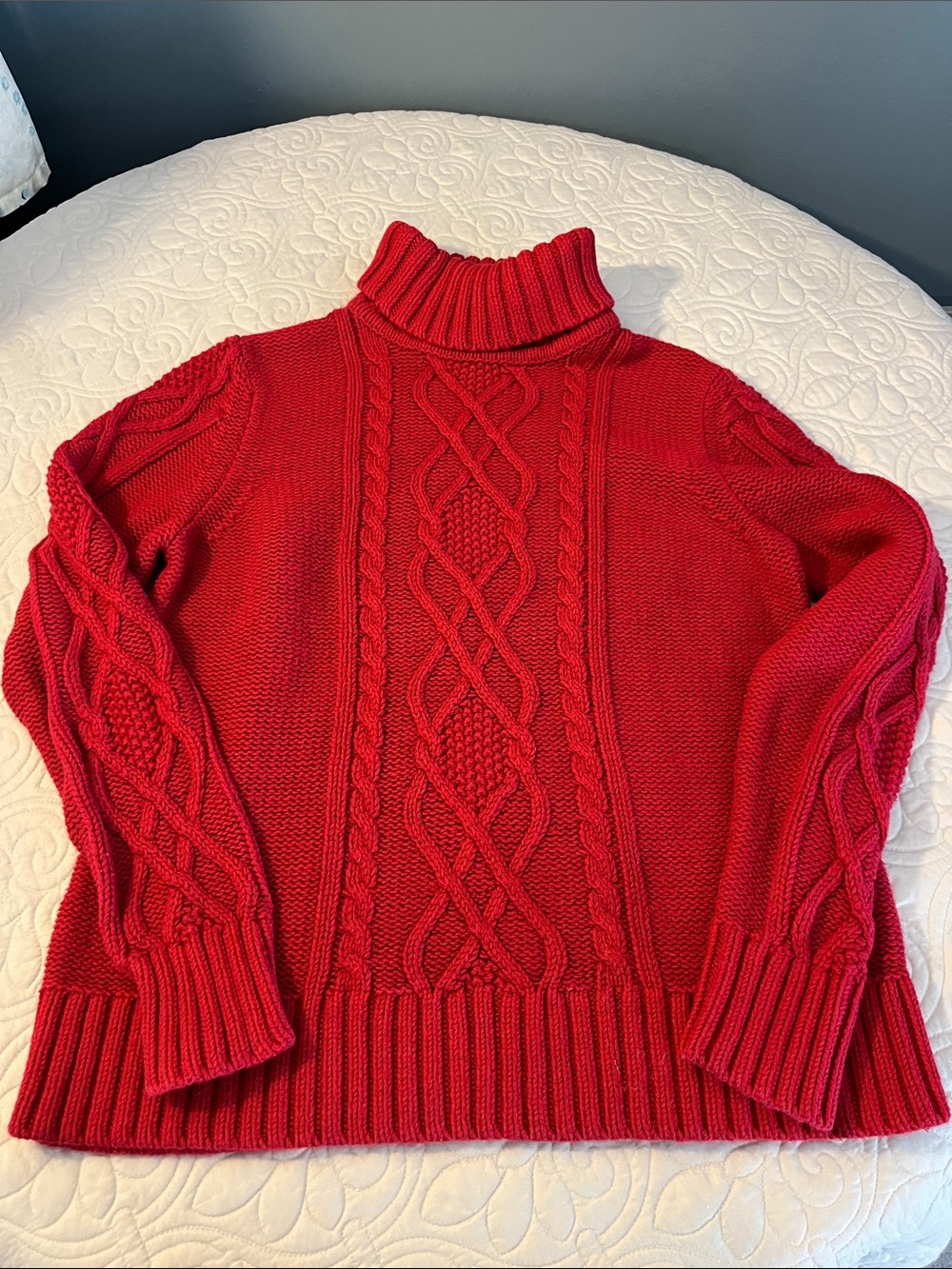 Eddie Bauer Bright Red Cable Turtleneck Sweater